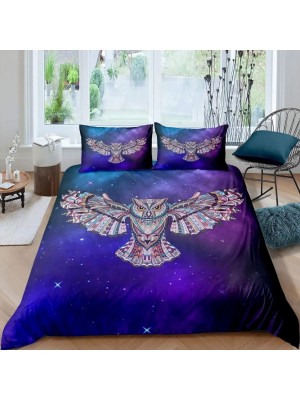 Set Copri Piumone Lenzuolo Federe Copripiumino Gufi Owls Duvet Cover BED0054E